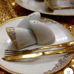 چینی پردیس مرسیا طلایی ۱۰۴ پارچه ۱۲ نفره قالب رومنس